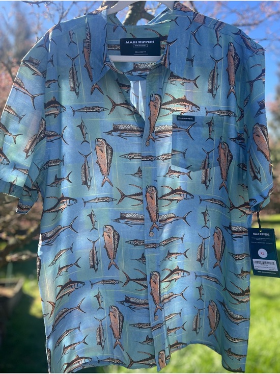 Maui Rippers Other - 👉 Maui Rippers Aloha Shirt XL Blue Fish Print Hawaiian Button Up Gamefish NWT